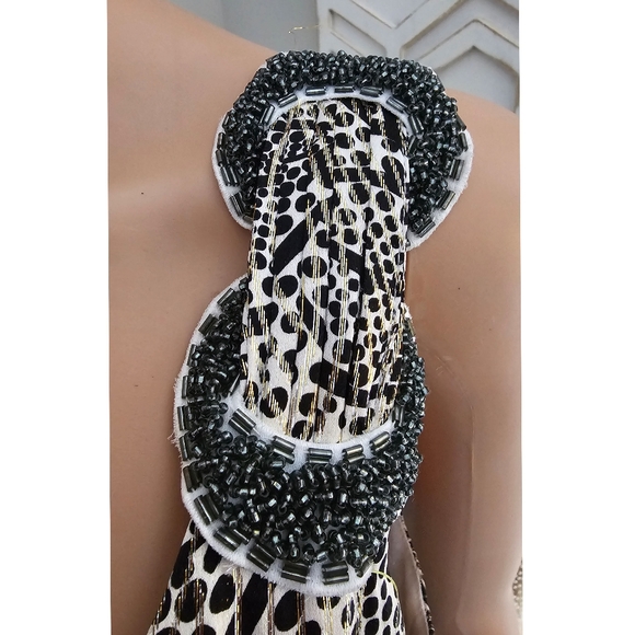 Tory Burch Silk Blend Gold Metallic Beaded Straps Sheath Dress - Picture 4 of 11